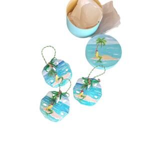Coastal Mermaid Sand Dollar Christmas Ornament Set of Three Hand Painted
